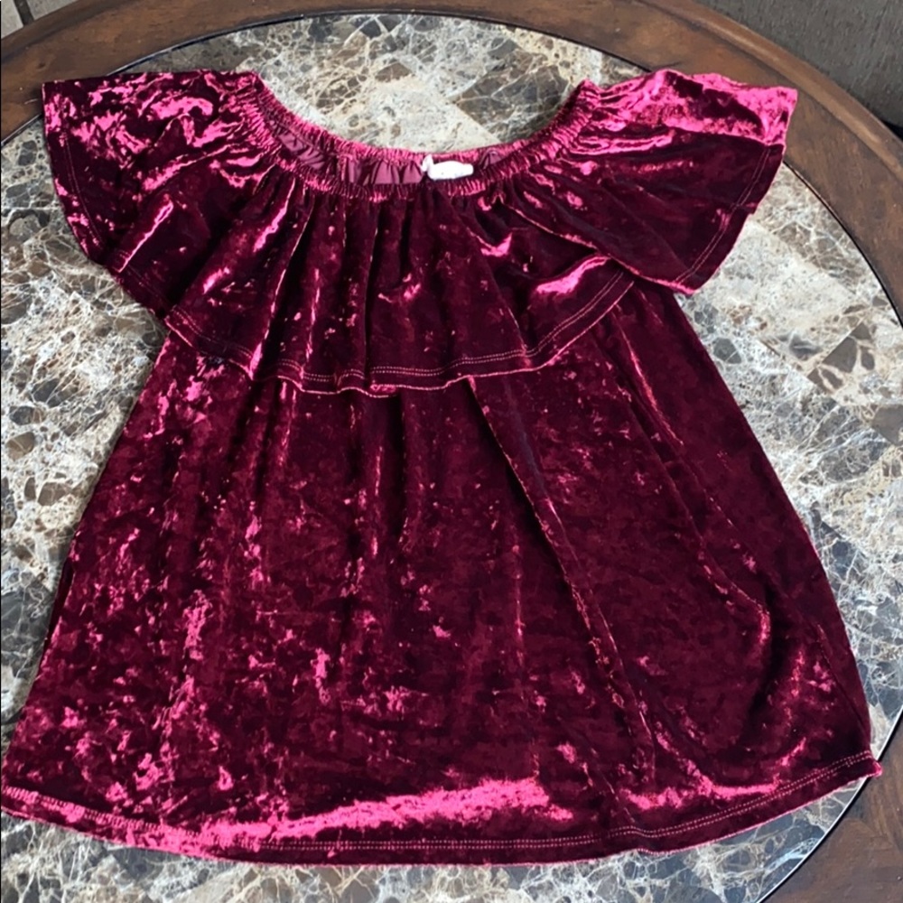 felt maroon off the shoulder dress shirt